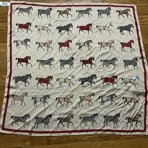 LIKE NEW! Equestrian Horse Print Beige and Red Scarf